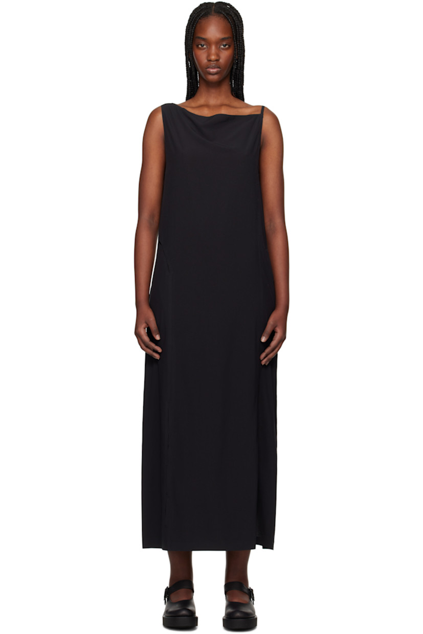 Stretch recycled polyester jersey maxi dress. Slits throughout.

· Boatneck
· Vented hem
· Asymmetric shoulder straps
· Logo bonded at back waist

Supplier color: Black
