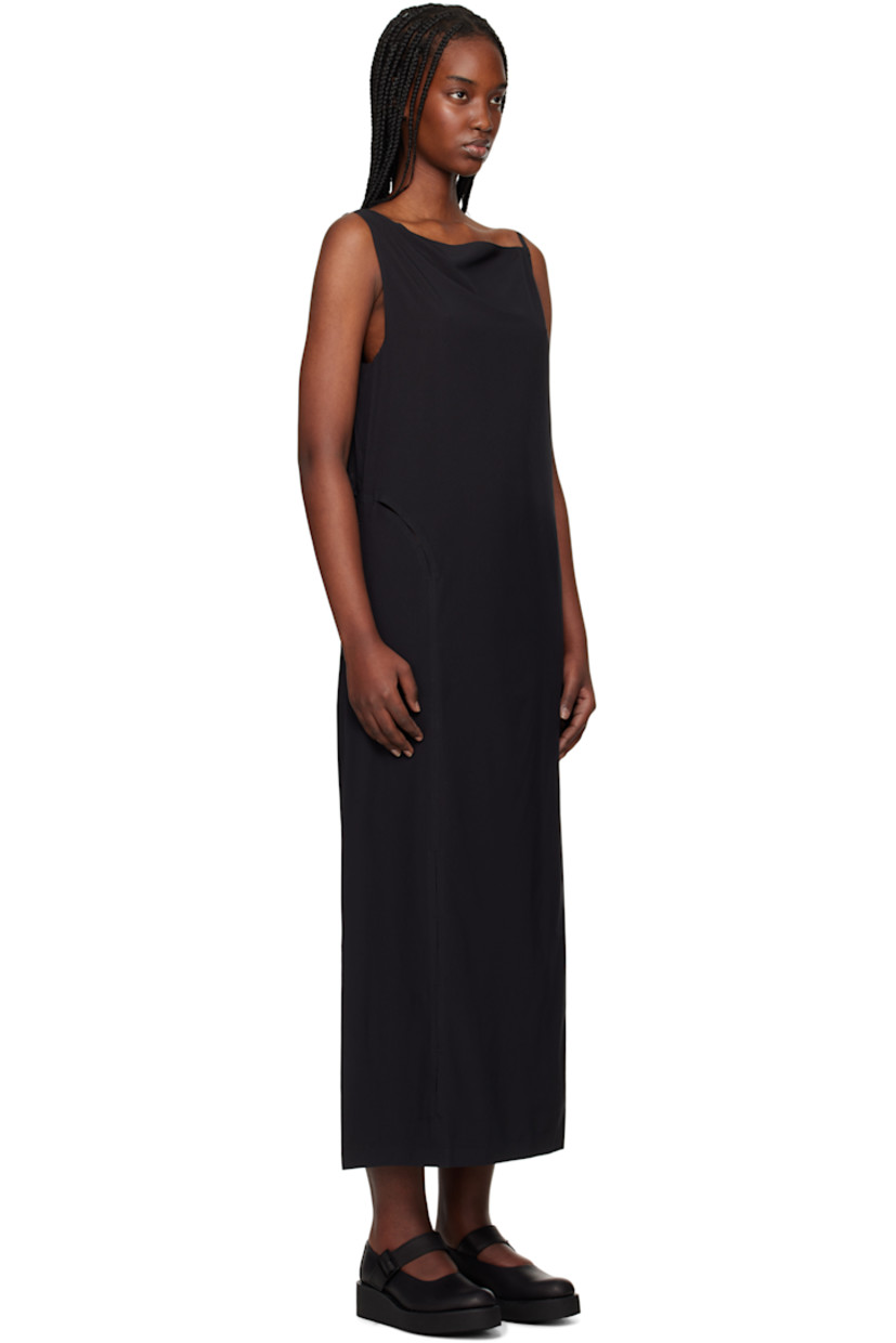 Stretch recycled polyester jersey maxi dress. Slits throughout.

· Boatneck
· Vented hem
· Asymmetric shoulder straps
· Logo bonded at back waist

Supplier color: Black