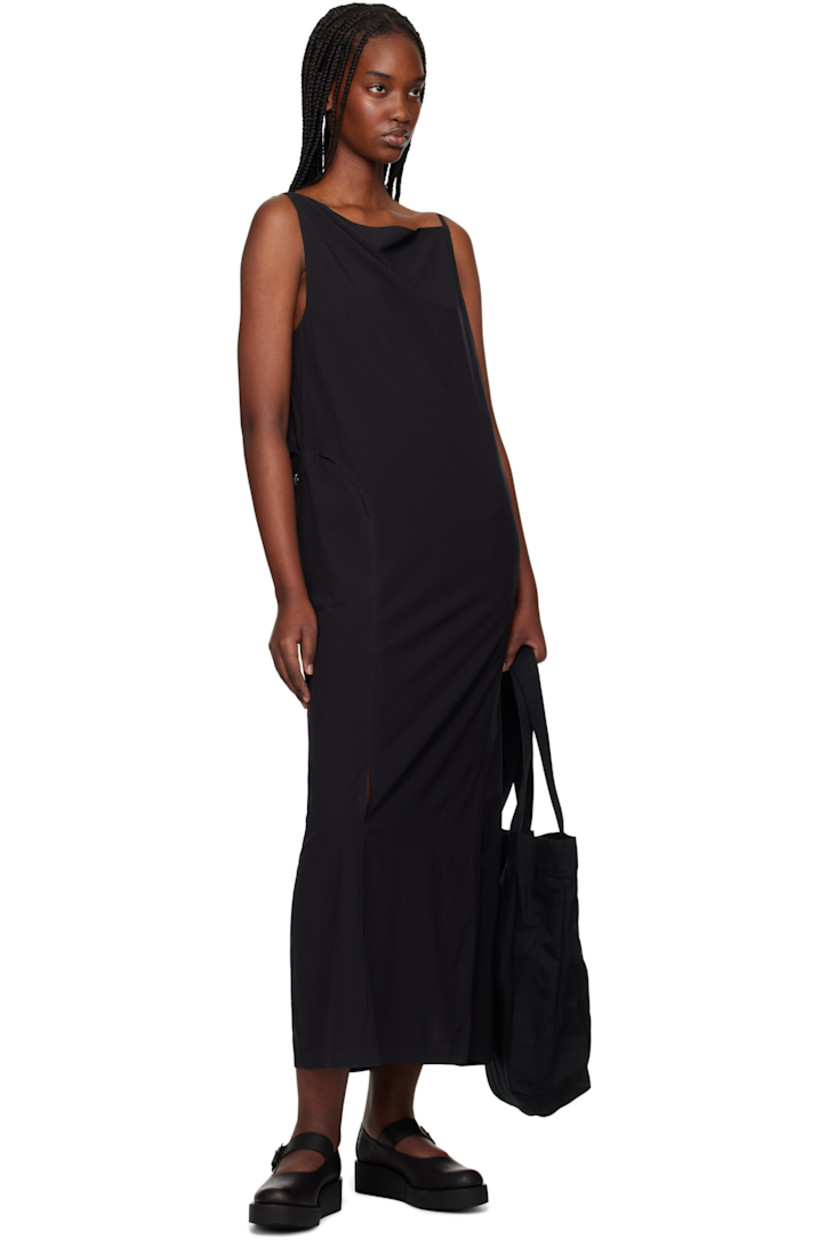 Stretch recycled polyester jersey maxi dress. Slits throughout.

· Boatneck
· Vented hem
· Asymmetric shoulder straps
· Logo bonded at back waist

Supplier color: Black