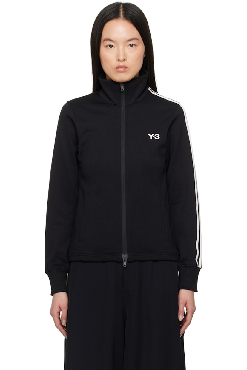 Nylon jersey track jacket. 

· Stand collar
· Two-way zip closure
· Logo bonded at chest
· Zip pockets
· Concealed bungee-style drawstring at hem
· Stripes at sleeve
· Rib-knit cuffs

Supplier color: Black
