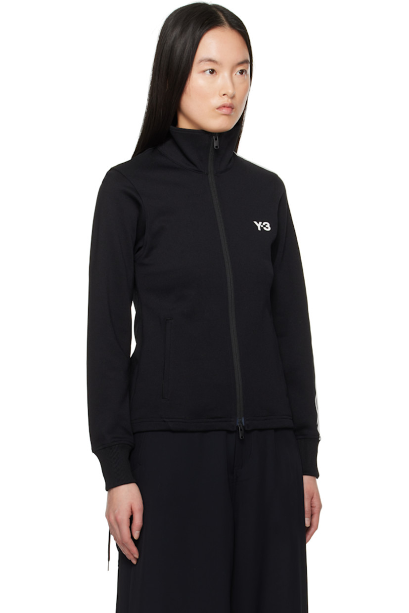 Nylon jersey track jacket. 

· Stand collar
· Two-way zip closure
· Logo bonded at chest
· Zip pockets
· Concealed bungee-style drawstring at hem
· Stripes at sleeve
· Rib-knit cuffs

Supplier color: Black