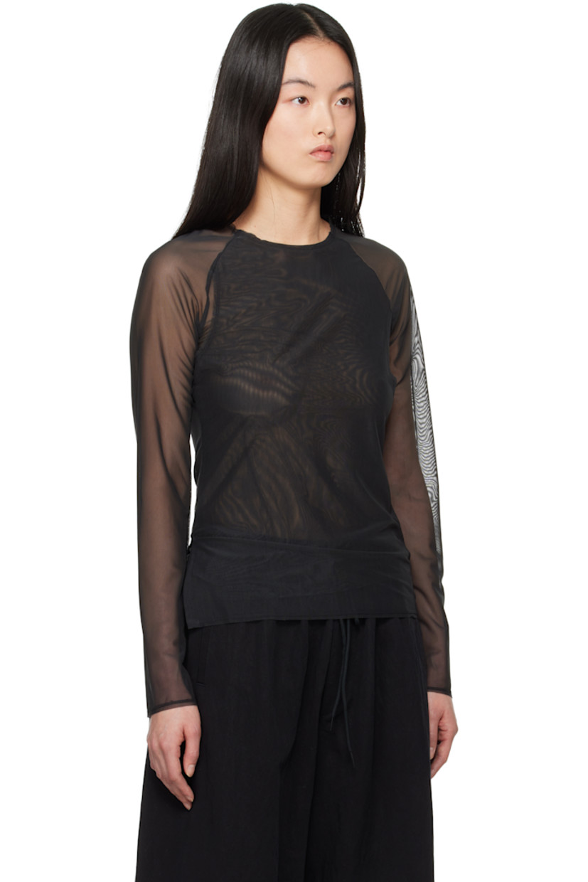 Slim-fit stretch recycled polyester mesh T-shirt.

· Layered construction
· Crewneck 
· Elasticized hem and cuffs
· Vent at side seams

Supplier color: Black