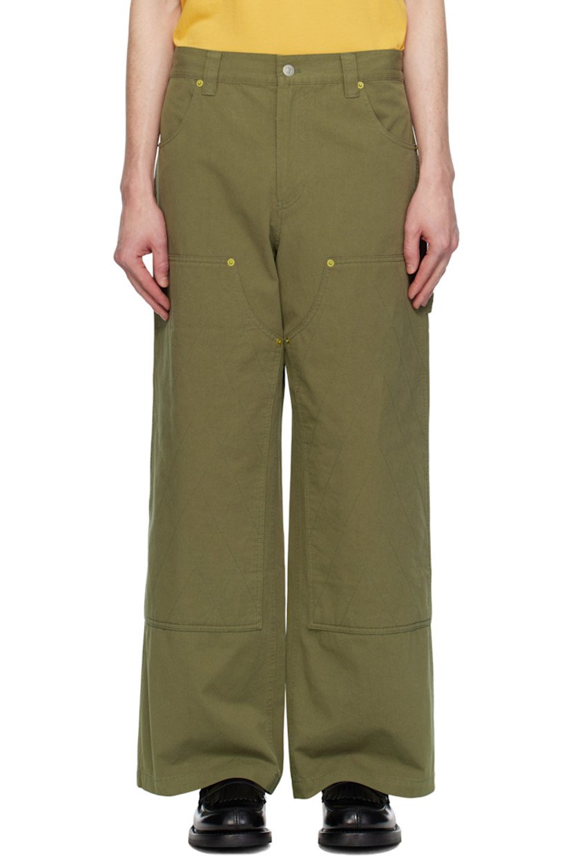 Cotton twill trousers.

· Belt loops
· Four-pocket styling
· Zip-fly
· Quilted panel at front legs
· Hammer loop at outseam

Supplier color: Khaki