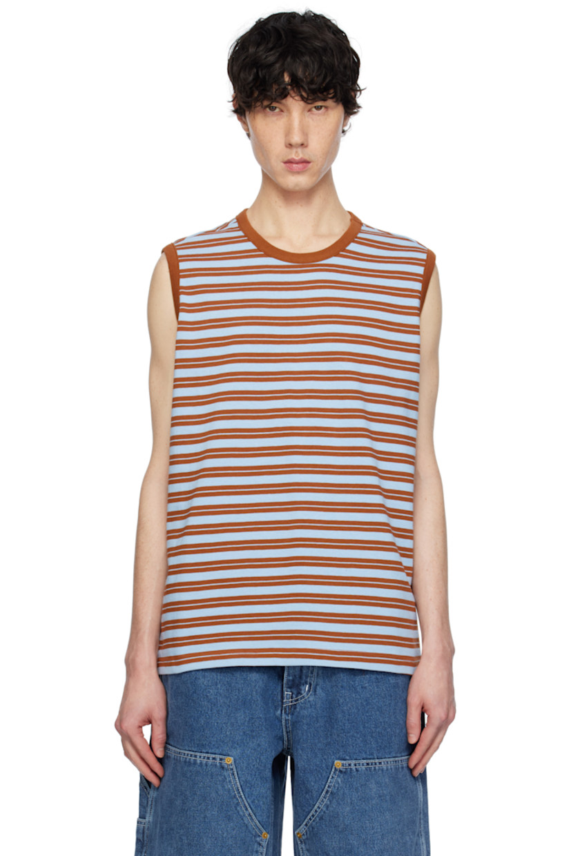 Cotton jersey tank top. Stripes throughout.

· Rib-knit crewneck and armscyes
· Logo patch at back collar

Supplier color: Brown