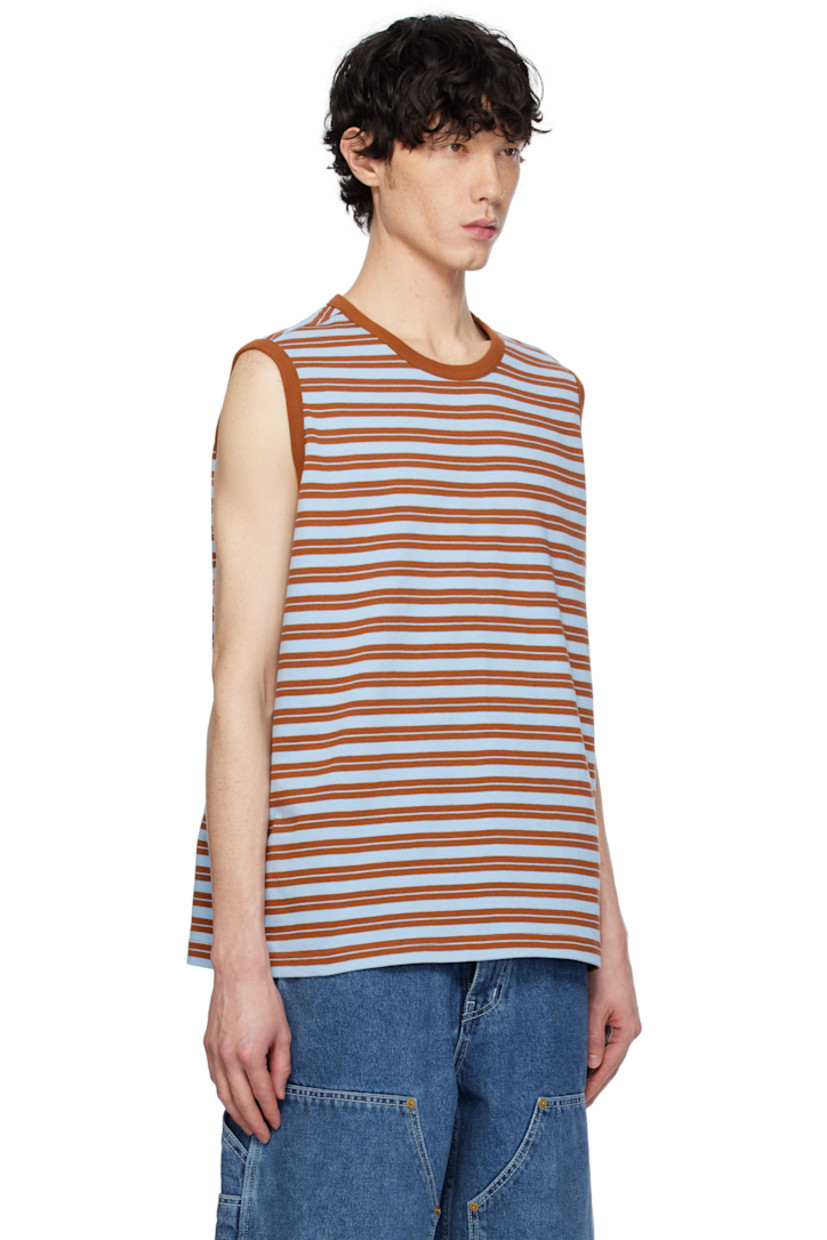 Cotton jersey tank top. Stripes throughout.

· Rib-knit crewneck and armscyes
· Logo patch at back collar

Supplier color: Brown
