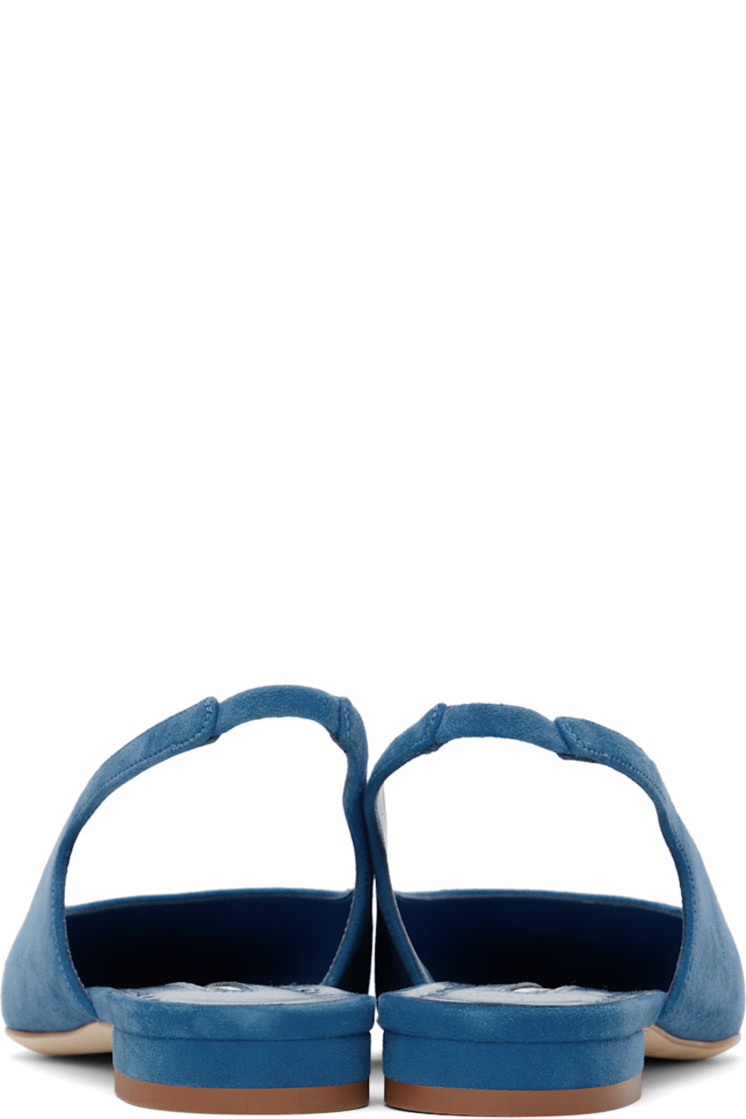 Handcrafted suede ballerina flats in blue.

· Pointed toe
· Elasticized slingback strap
· Logo patch at padded footbed
· Buffed leather lining
· Covered leather heel with rubber injection
· Suede sole

Supplier color: Dark blue