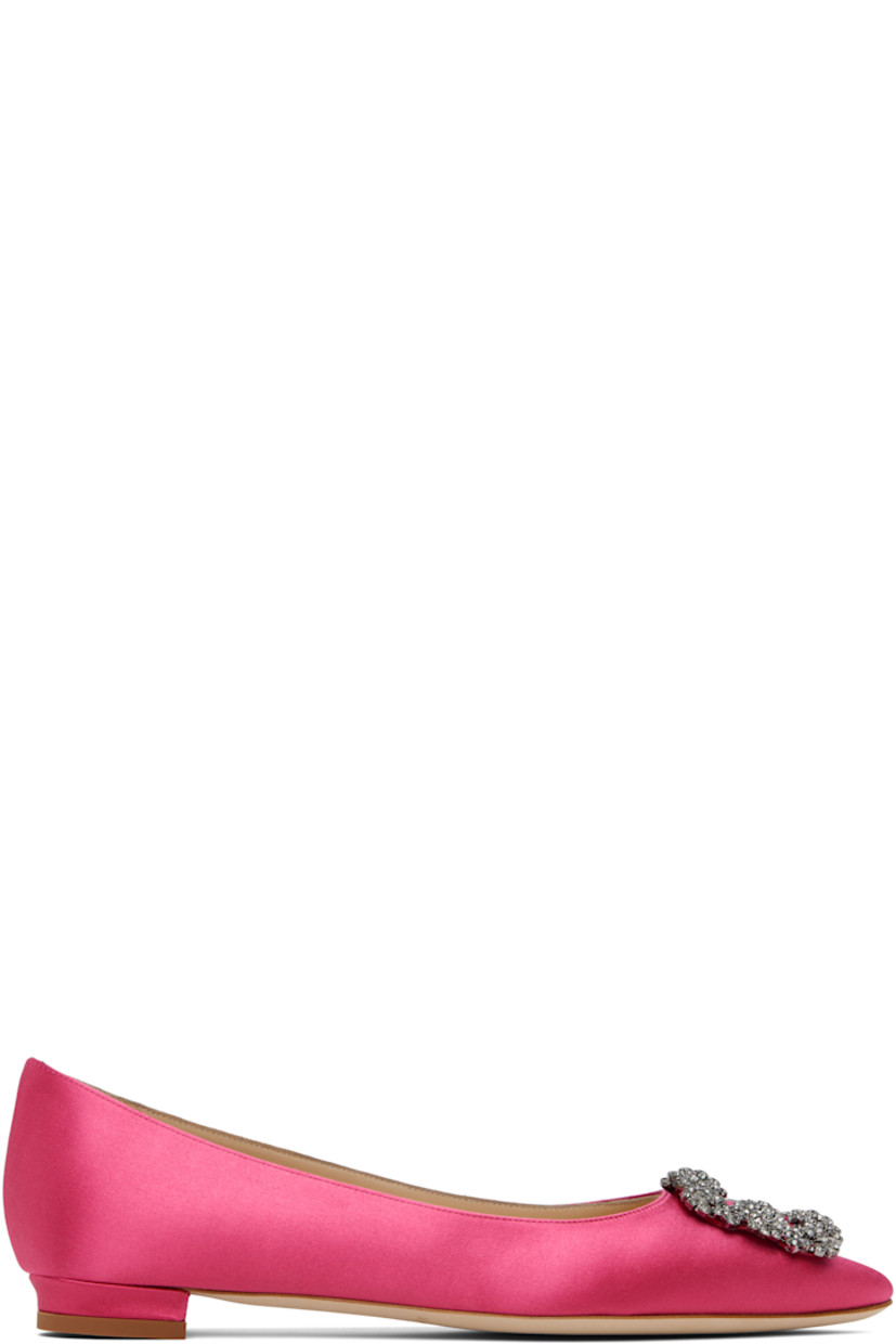 Handcrafted viscose- and silk-blend satin ballerina flats in pink.

· Pointed toe
· Graphic hardware with crystals at vamp
· Buffed kidskin lining
· Covered heel with rubber injection
· Leather sole

Supplier color: Pink