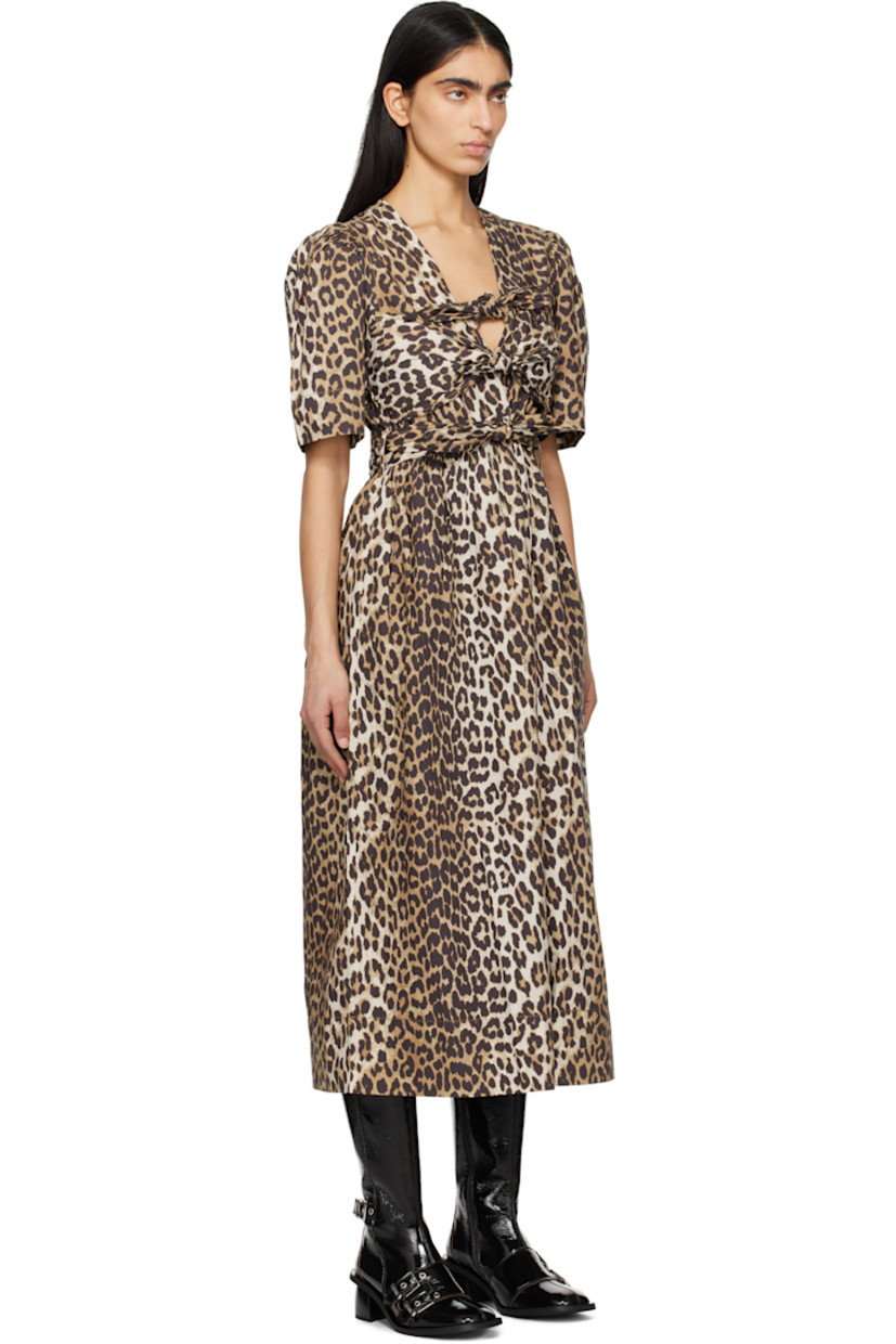 Organic cotton poplin midi dress. Leopard and logo pattern printed throughout.

· Self-tie fastenings at plunging V-neck
· Gathering at waist and shoulders
· Detachable self-tie belt and belt loops
· Seam pockets

Supplier color: Leopard
