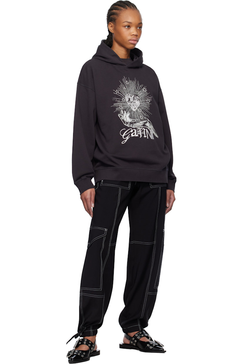 Relaxed-fit plain-woven slub LENZING™ ECOVERO™ viscose-blend trousers.

· Paneled construction
· Drawstring at elasticized waistband
· Six-pocket styling
· Drawstring at cuffs
· Flap pocket at outseams
· Contrast stitching in white

Supplier color: Black