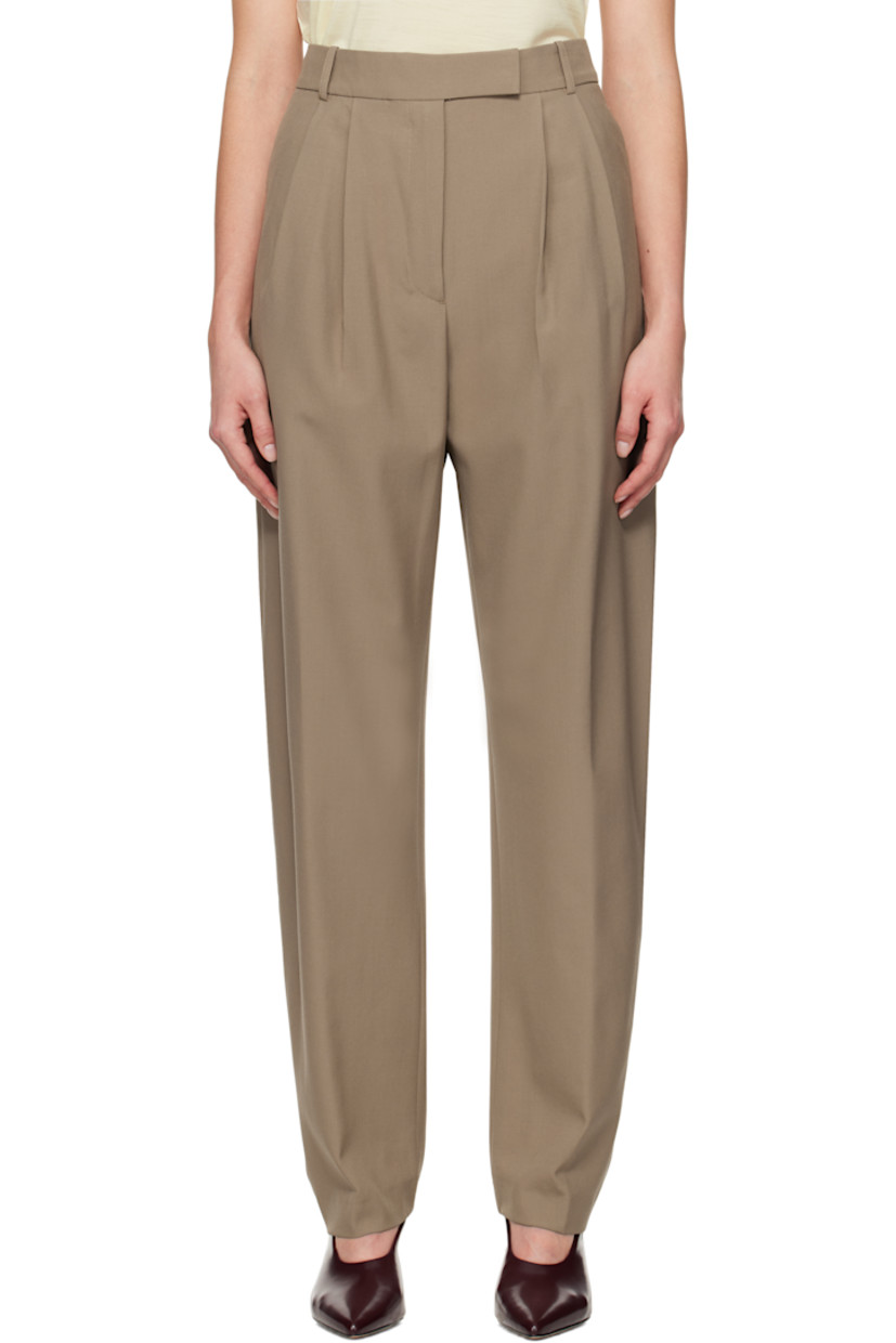 Relaxed-fit virgin wool broadcloth trousers. 

· High-rise
· Belt loops
· Four-pocket styling
· Zip-fly
· Pleats at front
· Creased legs
· Curved outseams
· Darts at back waistband 

Supplier color: Khaki