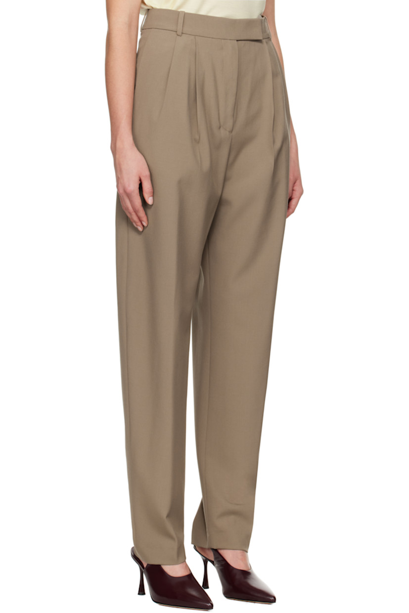 Relaxed-fit virgin wool broadcloth trousers. 

· High-rise
· Belt loops
· Four-pocket styling
· Zip-fly
· Pleats at front
· Creased legs
· Curved outseams
· Darts at back waistband 

Supplier color: Khaki