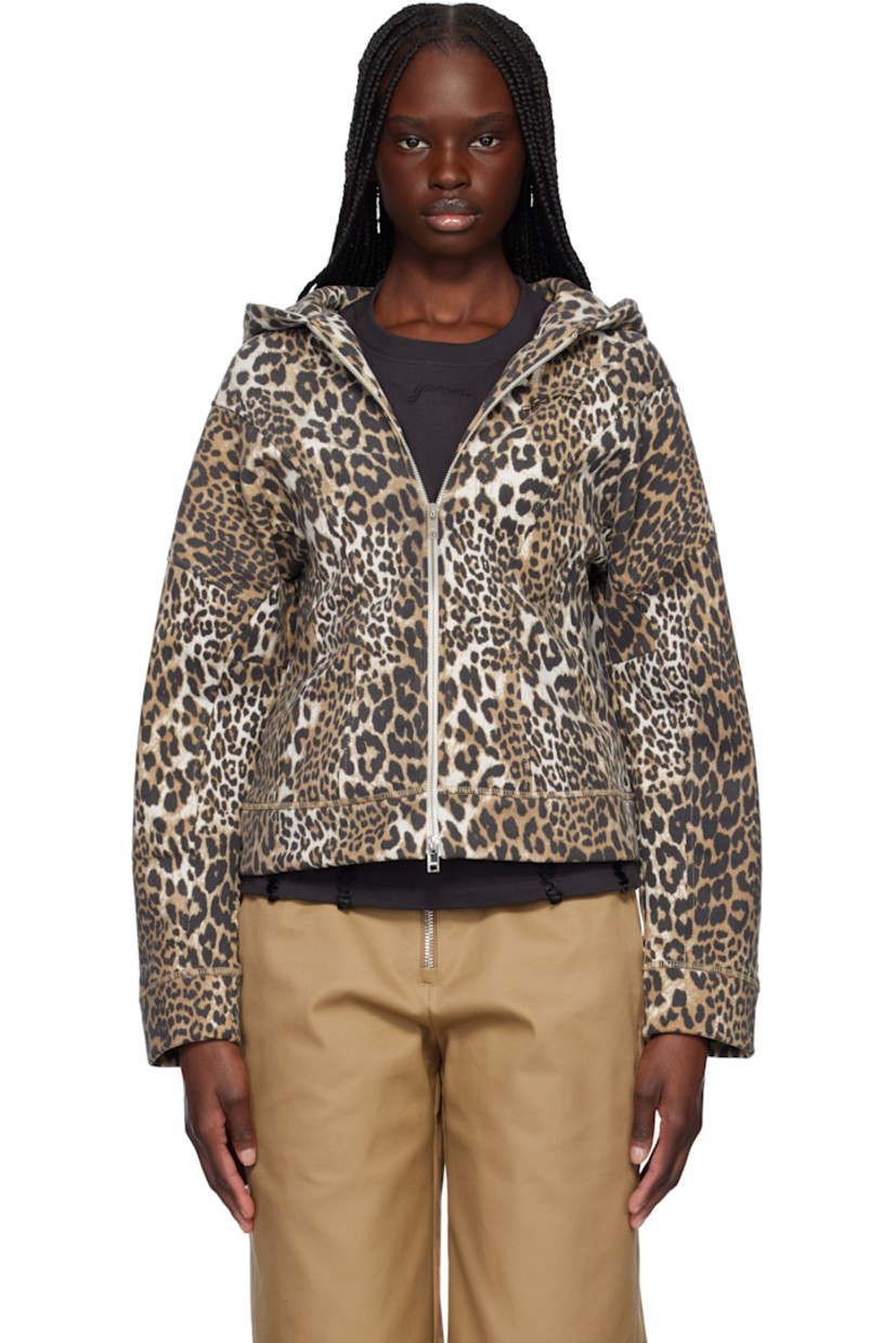 Organic cotton fleece hoodie. Leopard pattern printed throughout. 

· Paneled construction
· Overlock stitching at hood, hem, and cuffs
· Two-way zip closure
· Logo embroidered at chest

Supplier color: Leopard