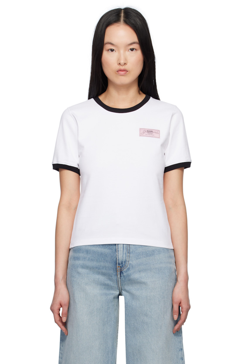 Organic cotton jersey T-shirt.

· Rib-knit crewneck and cuffs
· Logo patch at chest

Supplier color: Bright white