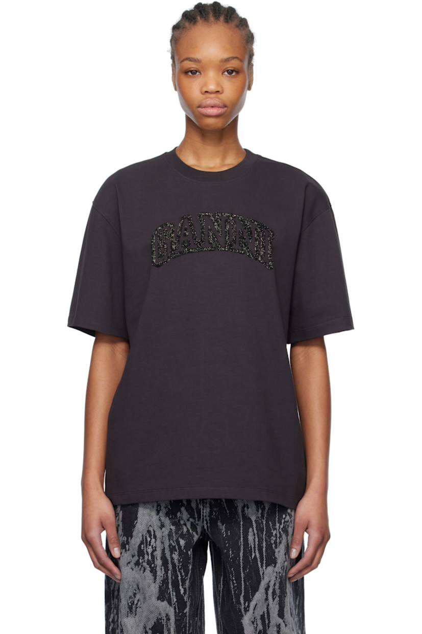 Heavyweight organic cotton jersey T-shirt.

· Rib-knit crewneck
· Embroidered metallic logo at front
· Dropped shoulders

Supplier color: Phantom