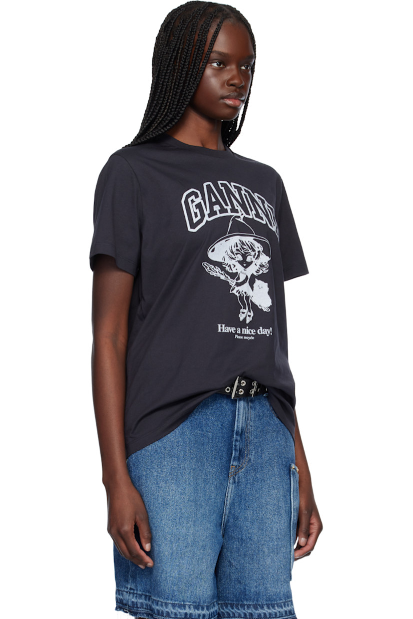 Organic cotton jersey T-shirt. 

· Rib-knit crewneck
· Logo, graphic, and text printed at front
· Text printed at back

Supplier color: Phantom