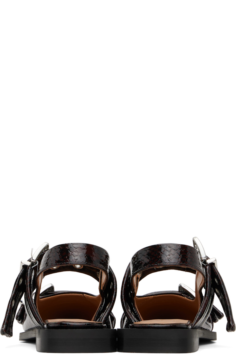 Snake-embossed faux-leather flats in burgundy. 

· Pointed toe
· Pin-buckle straps at vamp
· Partially elasticized slingback strap
· Logo embossed at padded footbed
· Buffed faux-leather lining
· Stacked faux-leather heel with rubber injection
· Rubber sole 
· Logo-engraved silver-tone hardware

Supplier color: Dark burgundy