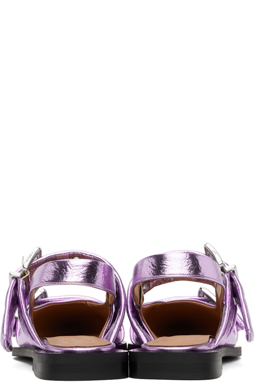 Crinkled faux-leather flats in purple.

· Pointed toe
· Pin-buckle straps at vamp
· Partially elasticized slingback strap
· Logo embossed at padded footbed
· Buffed faux-leather lining
· Stacked faux-leather heel with rubber injection 
· Rubber sole 
· Logo-engraved silver-tone hardware

Supplier color: Pink lavender