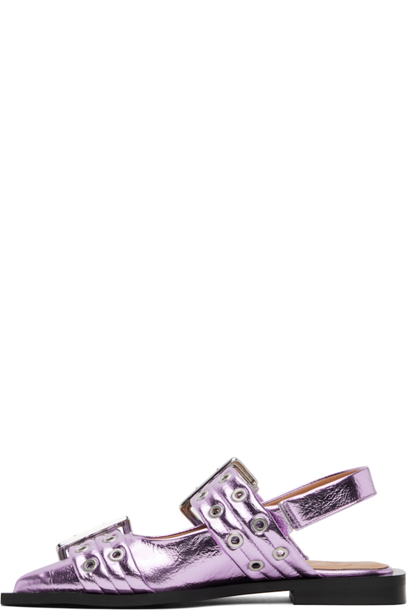 Crinkled faux-leather flats in purple.

· Pointed toe
· Pin-buckle straps at vamp
· Partially elasticized slingback strap
· Logo embossed at padded footbed
· Buffed faux-leather lining
· Stacked faux-leather heel with rubber injection 
· Rubber sole 
· Logo-engraved silver-tone hardware

Supplier color: Pink lavender
