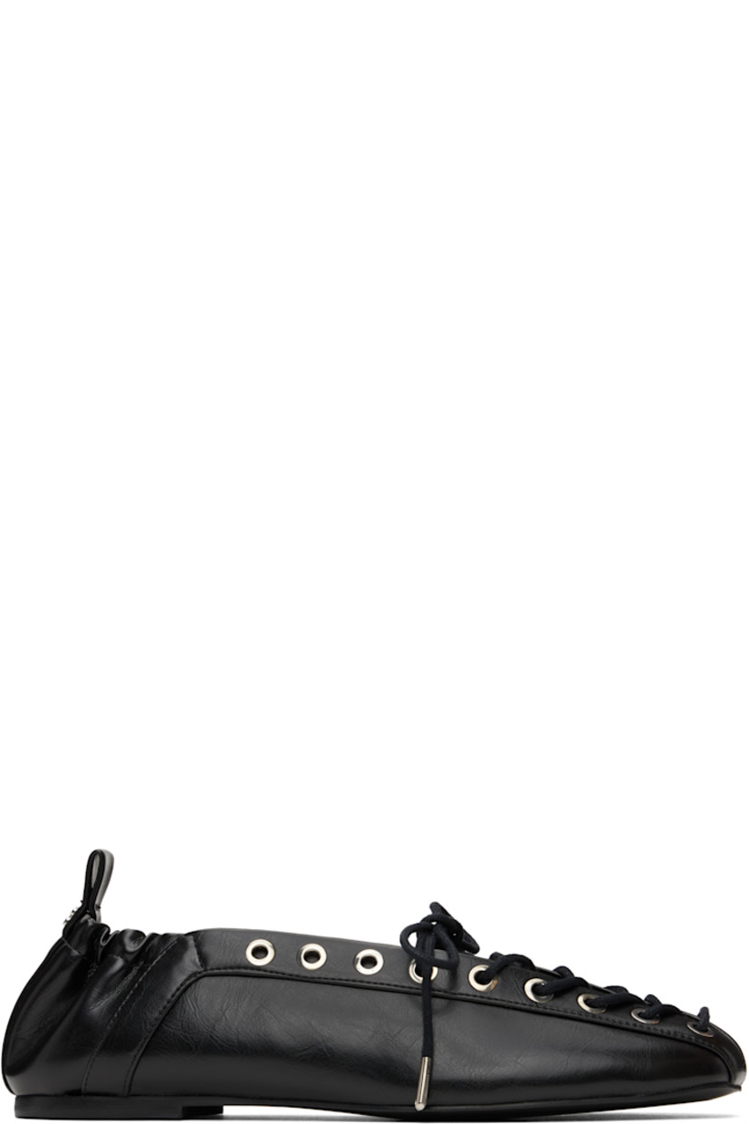 Crinkled Oleatex® faux-leather ballerina flats in black.

· Square toe
· Lace-up closure
· Metal eyelets at collar
· Pull-loop with logo hardware at elasticized heel collar
· Buffed faux-leather lining
· Polished faux-leather sole with rubber injections
· Silver-tone hardware

Supplier color: Black
