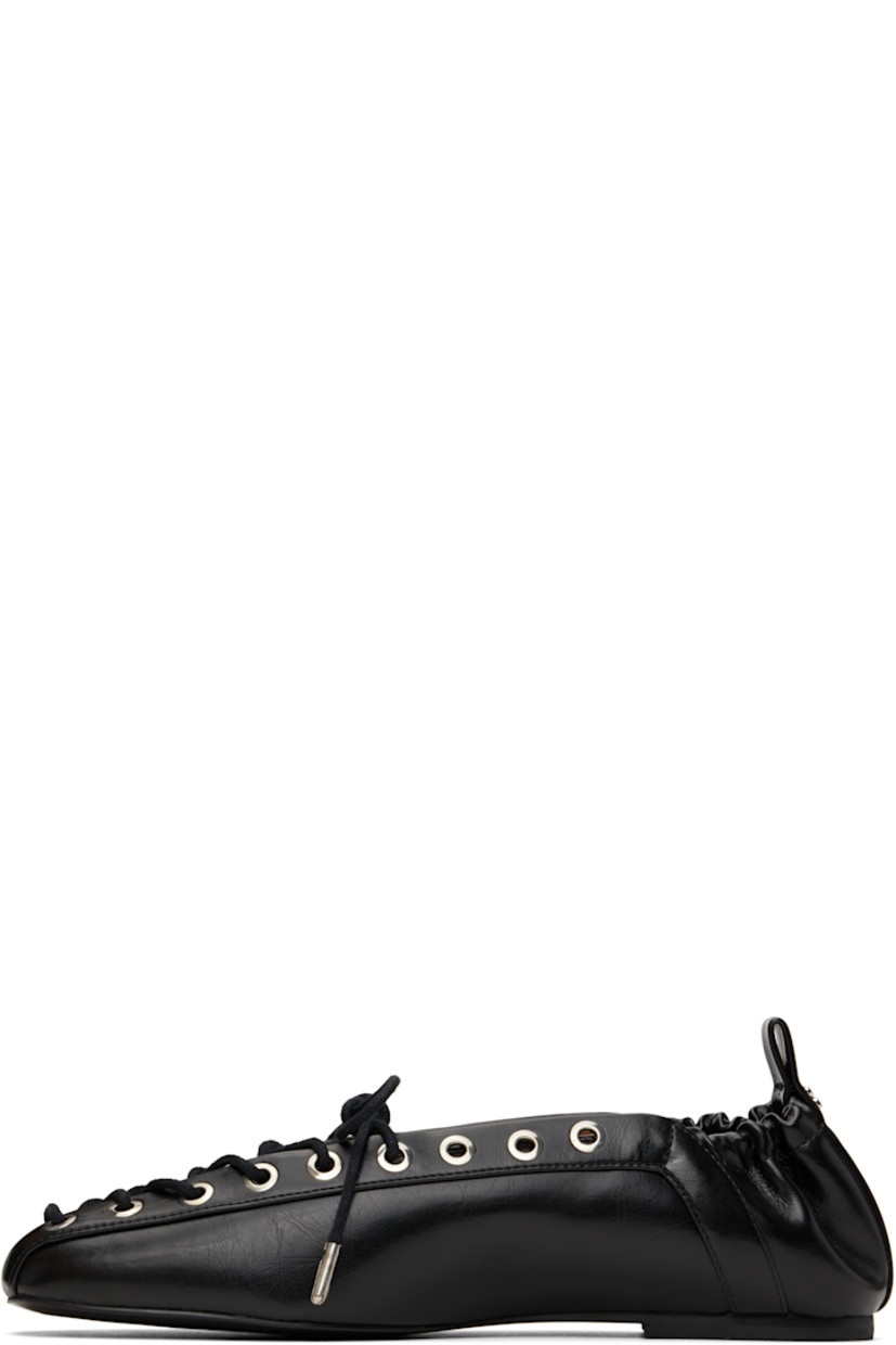 Crinkled Oleatex® faux-leather ballerina flats in black.

· Square toe
· Lace-up closure
· Metal eyelets at collar
· Pull-loop with logo hardware at elasticized heel collar
· Buffed faux-leather lining
· Polished faux-leather sole with rubber injections
· Silver-tone hardware

Supplier color: Black