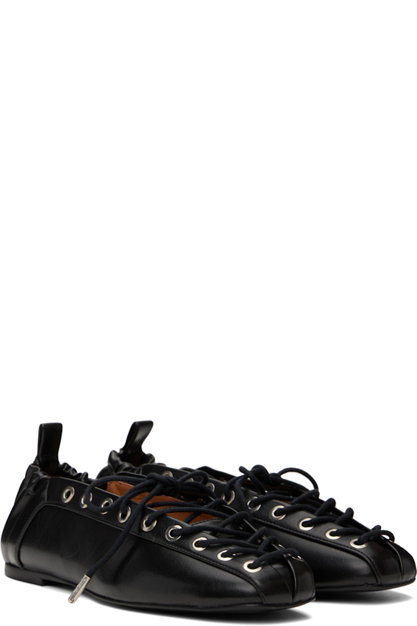 Crinkled Oleatex® faux-leather ballerina flats in black.

· Square toe
· Lace-up closure
· Metal eyelets at collar
· Pull-loop with logo hardware at elasticized heel collar
· Buffed faux-leather lining
· Polished faux-leather sole with rubber injections
· Silver-tone hardware

Supplier color: Black