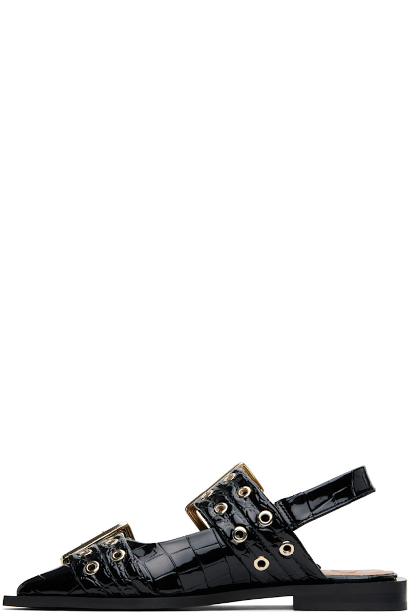 Croc-embossed faux-leather ballerina flats in black.

· Pointed toe
· Pin-buckle straps at vamp
· Partially elasticized slingback strap
· Logo embossed at padded footbed
· Buffed faux-leather lining
· Stacked rubber block heel
· Faux-leather sole
· Logo-engraved silver-tone hardware

Supplier color: Black