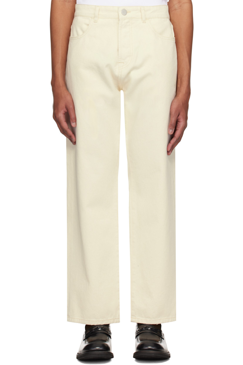 Loose-fit non-stretch denim jeans. 

· Belt loops
· Four-pocket styling
· Button fly
· Logo-engraved antiqued silver-tone hardware

Supplier color: Natural white