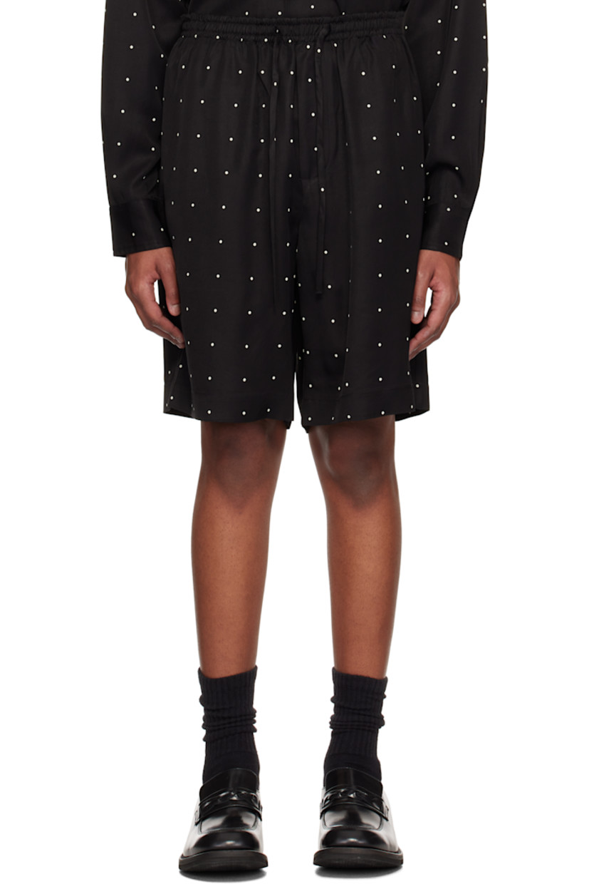 Viscose- and lyocell-blend twill shorts. Polka-dot pattern printed throughout.

· Drawstring at elasticized waistband
· Four-pocket styling
· Mock fly

Supplier color: Black/Cream dot