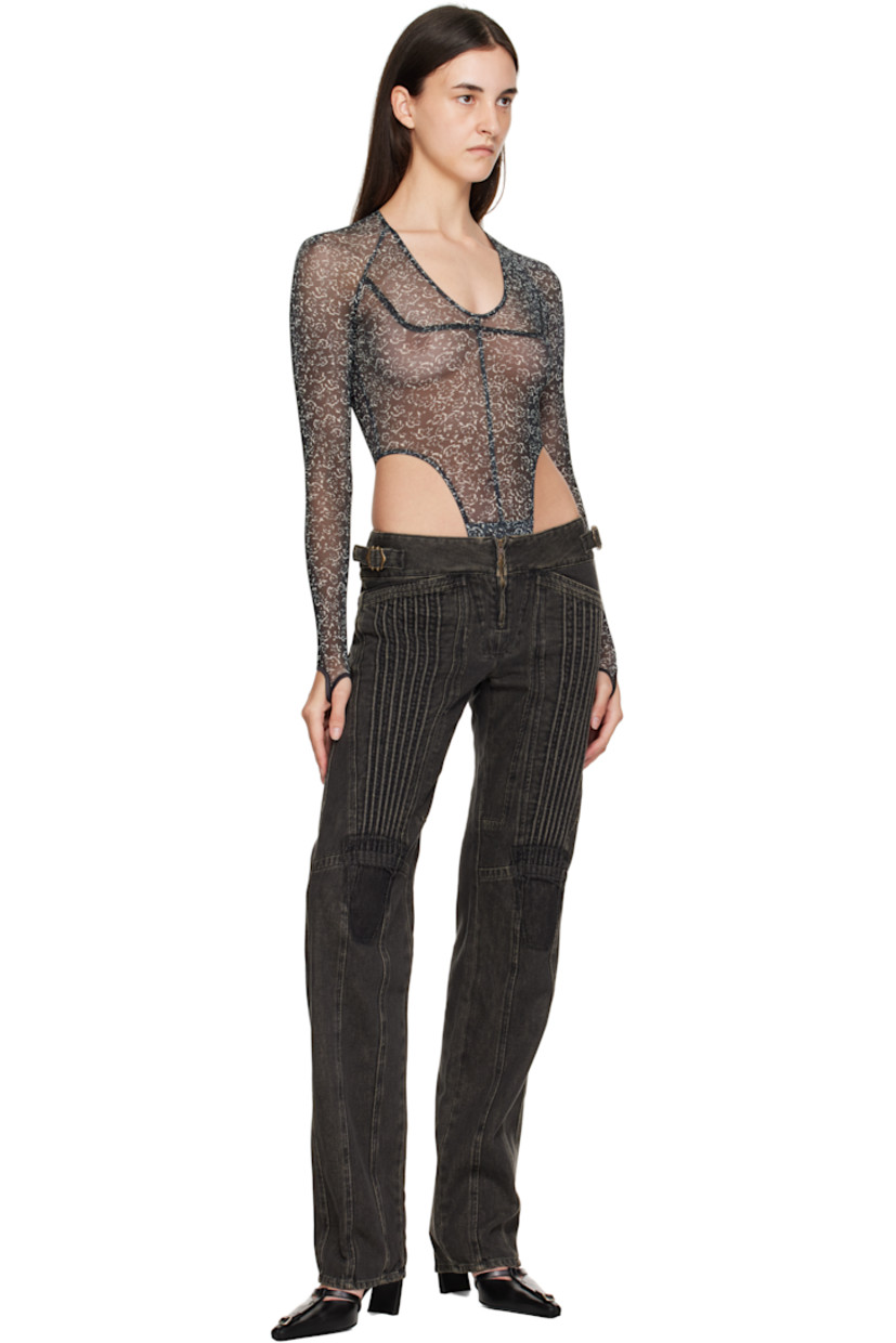 Sheer stretch recycled polyester-blend mesh bodysuit.

· Floral pattern printed throughout
· Scoop neck
�· Adjustable press-stud fastening at bottom
· Raglan sleeves
· Thumbhole at cuffs
· Partially lined

Supplier color: Daisy