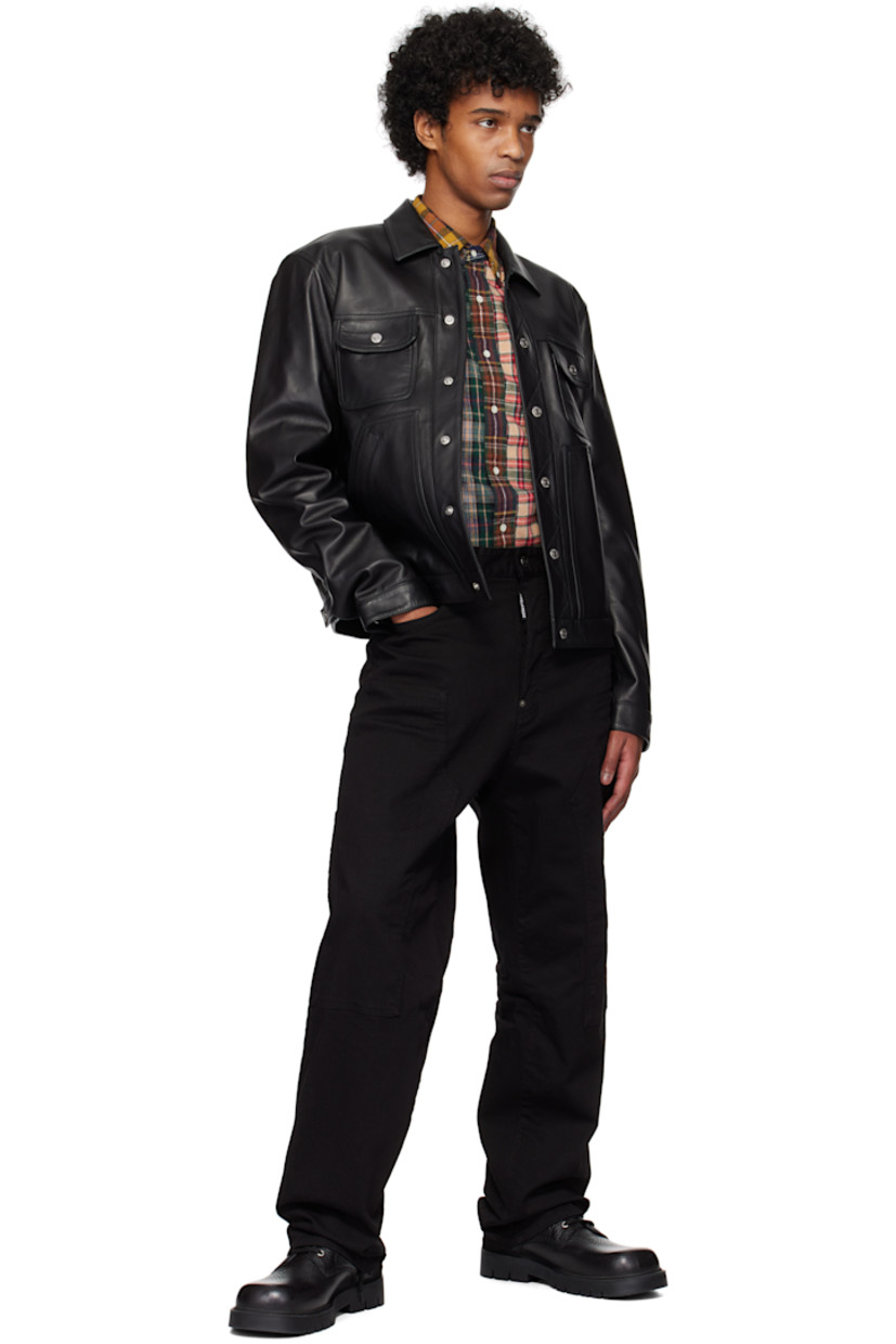 Grained leather jacket. 

· Spread collar
· Press-stud closure
· Flap pockets and welt pockets
· Adjustable press-stud tab at side seams
· Single-press-stud barrel cuffs
· Welt pocket at interior
· Full satin lining
· Logo engraved silver-tone hardware

Supplier color: Black