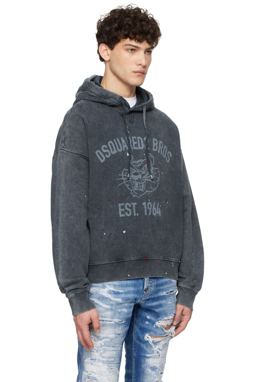 Cotton fleece hoodie. Fading and paint splatter throughout.

· Drawstring at hood
· Logo graphic printed at front
· Rib-knit hem and cuffs
· Dropped shoulders

Supplier color: Navy blue