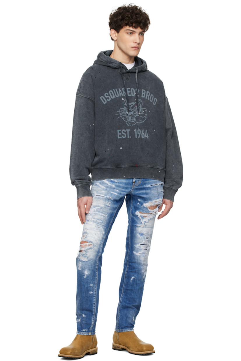 Cotton fleece hoodie. Fading and paint splatter throughout.

· Drawstring at hood
· Logo graphic printed at front
· Rib-knit hem and cuffs
· Dropped shoulders

Supplier color: Navy blue