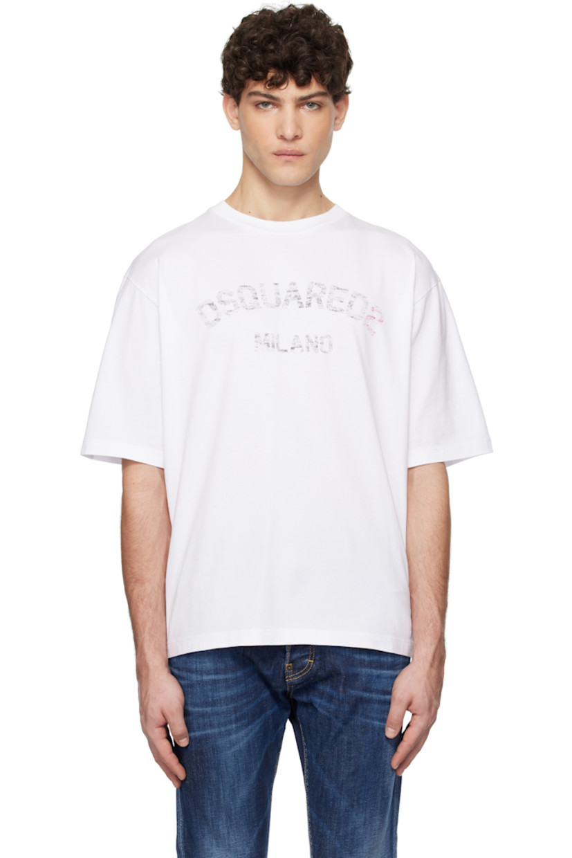 Loose-fit cotton jersey T-shirt.

· Rib-knit crewneck
· Faded logo and text printed at chest

Supplier color: White
