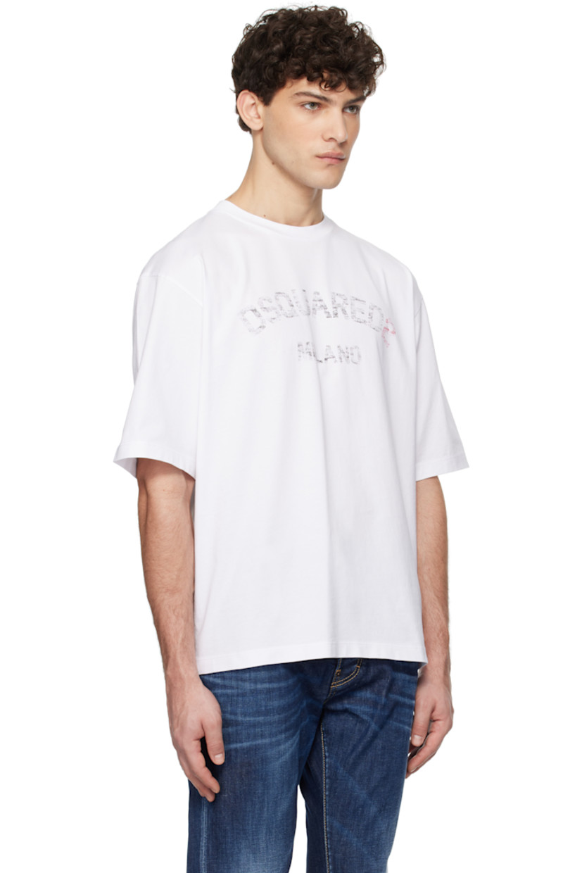 Loose-fit cotton jersey T-shirt.

· Rib-knit crewneck
· Faded logo and text printed at chest

Supplier color: White
