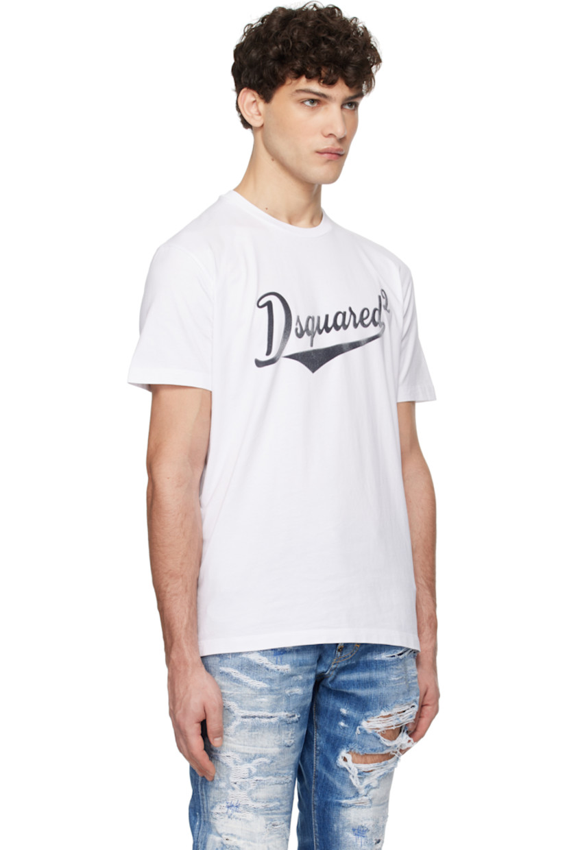 Cotton jersey T-shirt.

· Rib-knit crewneck
· Flocked logo at front

Supplier color: White