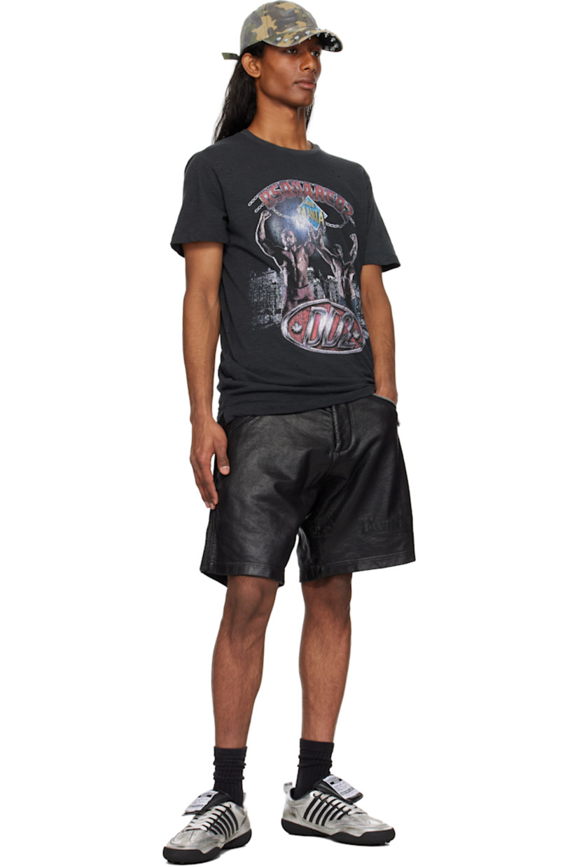 Cotton- and viscose-blend jersey T-shirt. Fading and distressing throughout.

· Rib-knit crewneck
· Logo graphic printed at front
· Tennis-tail hem

Supplier color: Black olive
