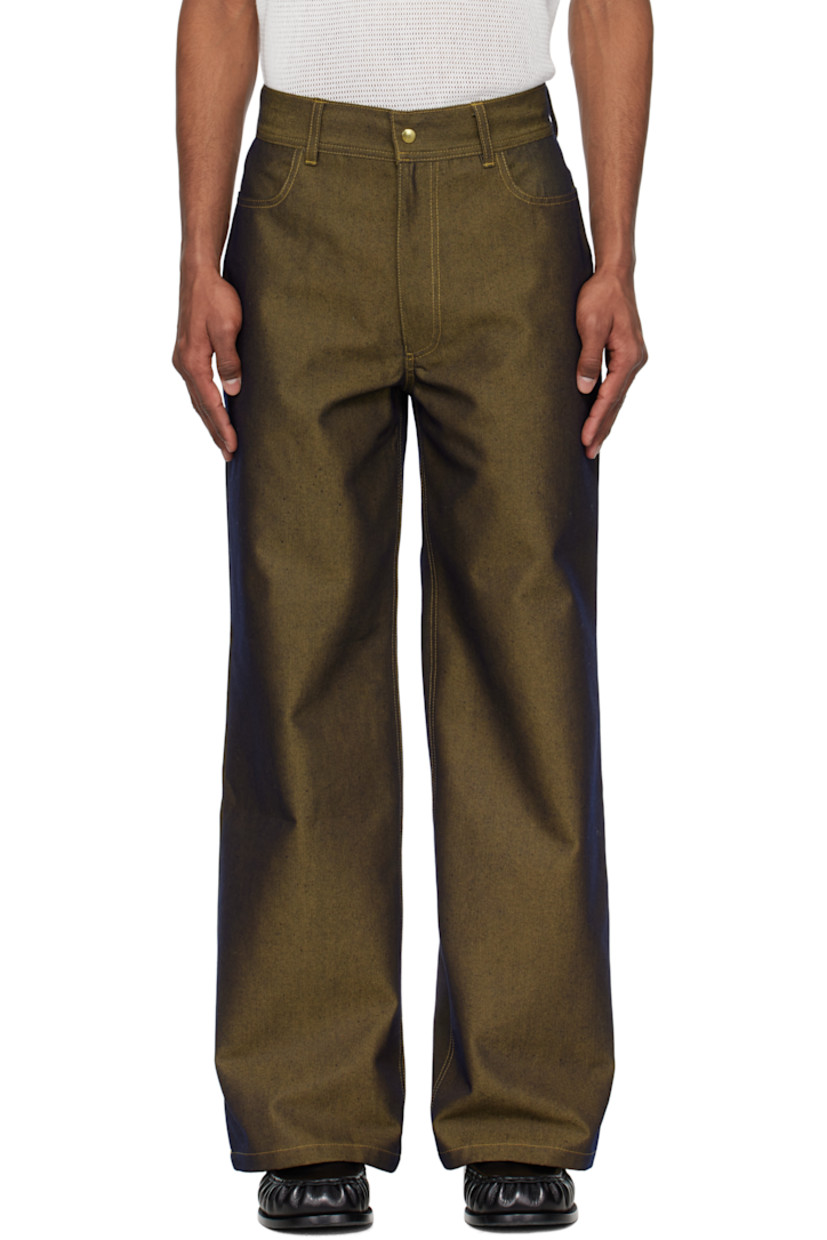 Iridescent non-stretch denim jeans.

· Belt loops
· Four-pocket styling
· Zip fly
· Contrast stitching in yellow

Supplier color: Navy/Yellow
