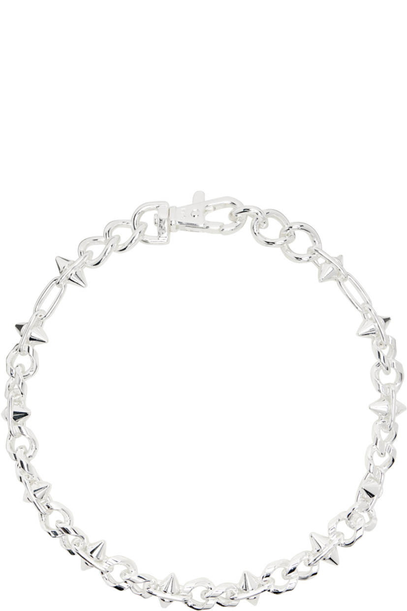 Curb chain choker in sterling silver-plated brass. 

· Conical studs throughout
· Adjustable lobster-clasp fastening

Available exclusively at SSENSE.

Supplier color: Silver