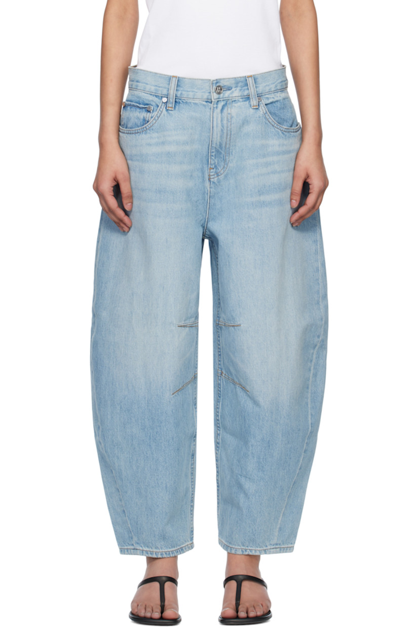 Non-stretch denim jeans. Fading and whiskering throughout.

· Mid-rise
· Belt loops
· Five-pocket styling
· Zip fly
· Darts at knees and back cuffs
· Cropped legs
· Curved outseams
· Leather logo patch at back waistband
· Logo-engraved silver-tone hardware
· Contrast stitching in tan

Supplier color: Light indigo