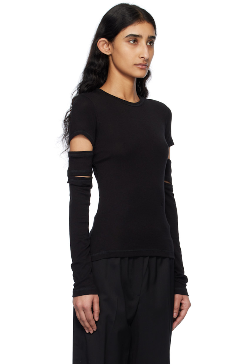 Slim-fit pima cotton- and modal-blend jersey T-shirt. 

· Rib-knit crewneck
· Logo embroidered at front
· Cutouts at sleeves
· Detachable sleeve panels for alternate styling

Supplier color: Black