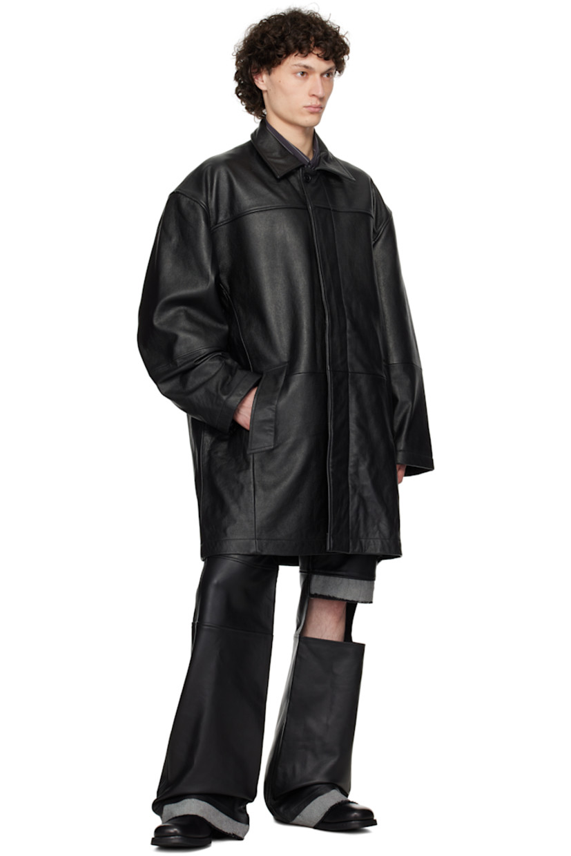 Upcycled buffed lambskin pants. Frayed non-stretch denim trim at knee, cuffs, and back pocket.

· Belt loops
· Five-pocket styling
· Zip fly
· Cutout at knee
· Partial recycled polyester twill lining
· Logo-engraved silver-tone hardware

Supplier color: Black