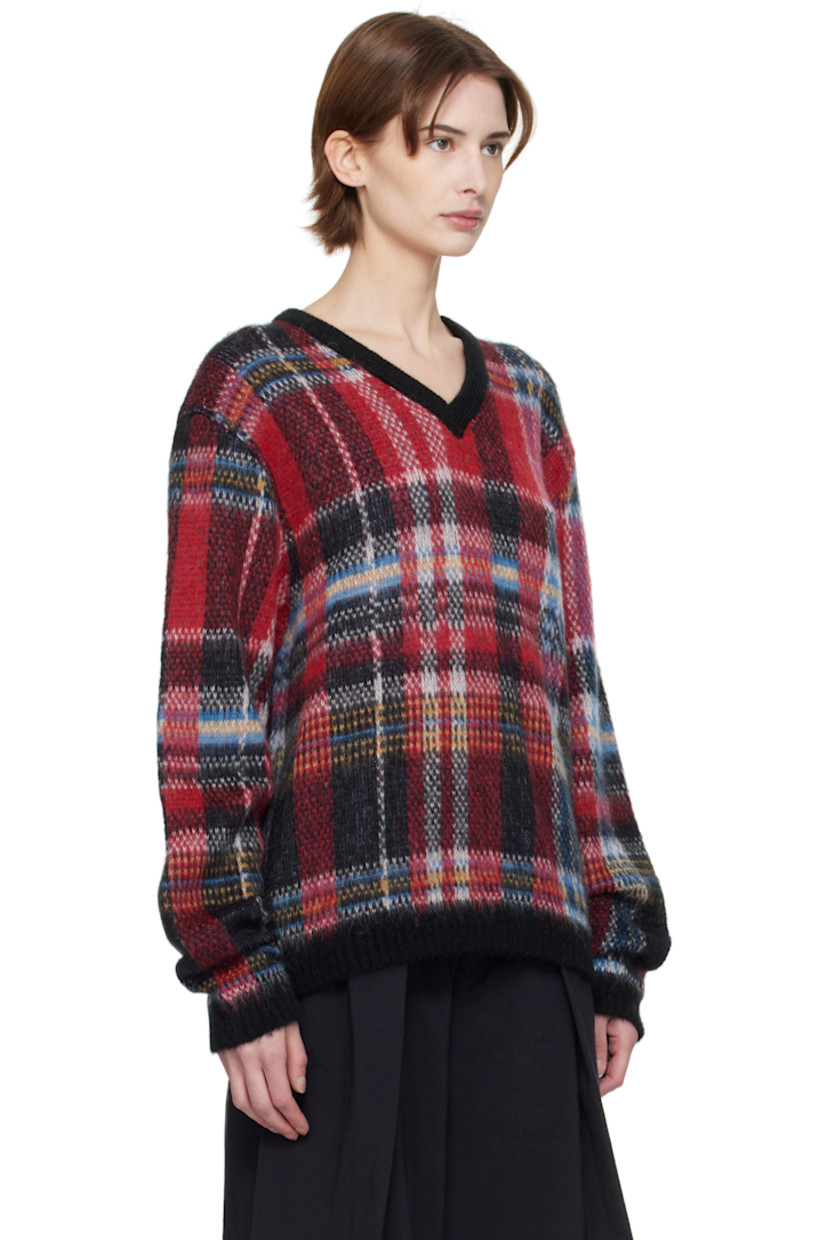 Brushed knit acrylic- and mohair-blend sweater. Jacquard tartan pattern throughout.

· Rib-knit V-neck, hem, and cuffs
· Dropped shoulders

Supplier color: Multi