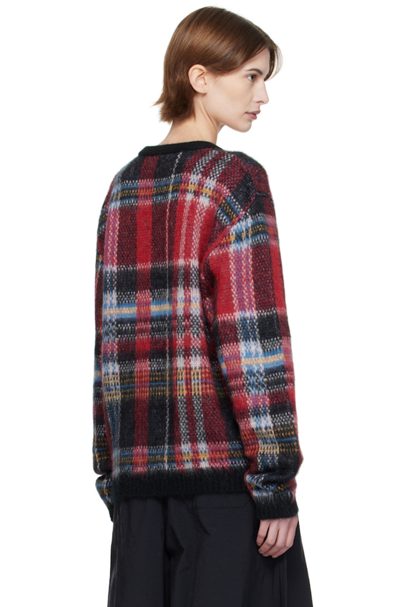Brushed knit acrylic- and mohair-blend sweater. Jacquard tartan pattern throughout.

· Rib-knit V-neck, hem, and cuffs
· Dropped shoulders

Supplier color: Multi