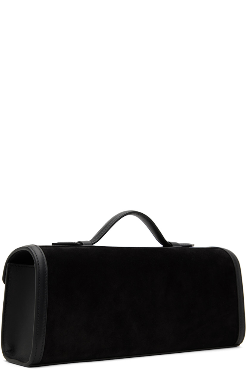 Calfskin suede top handle bag in black.

· Buffed calfskin trim throughout
· Fixed carry handle
· Turn-lock flap
· Card slot at interior
· Buffed calfskin lining
· H4.5" x W10.5" x D3"

Supplier color: Black