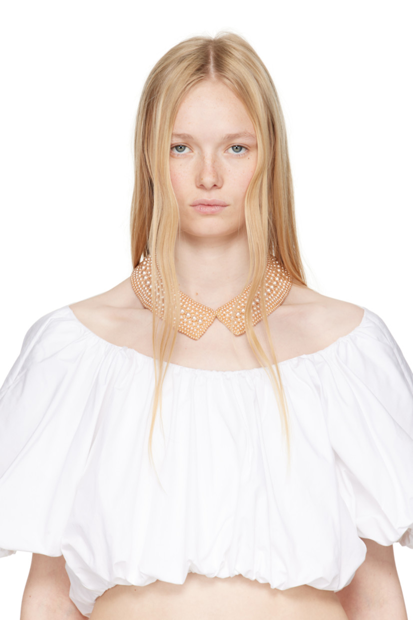 Silk satin choker in beige.

· Beaded pearls throughout
· Hook-eye fastening 

This item is part of a limited run of 24.

Supplier color: Cream/Cream