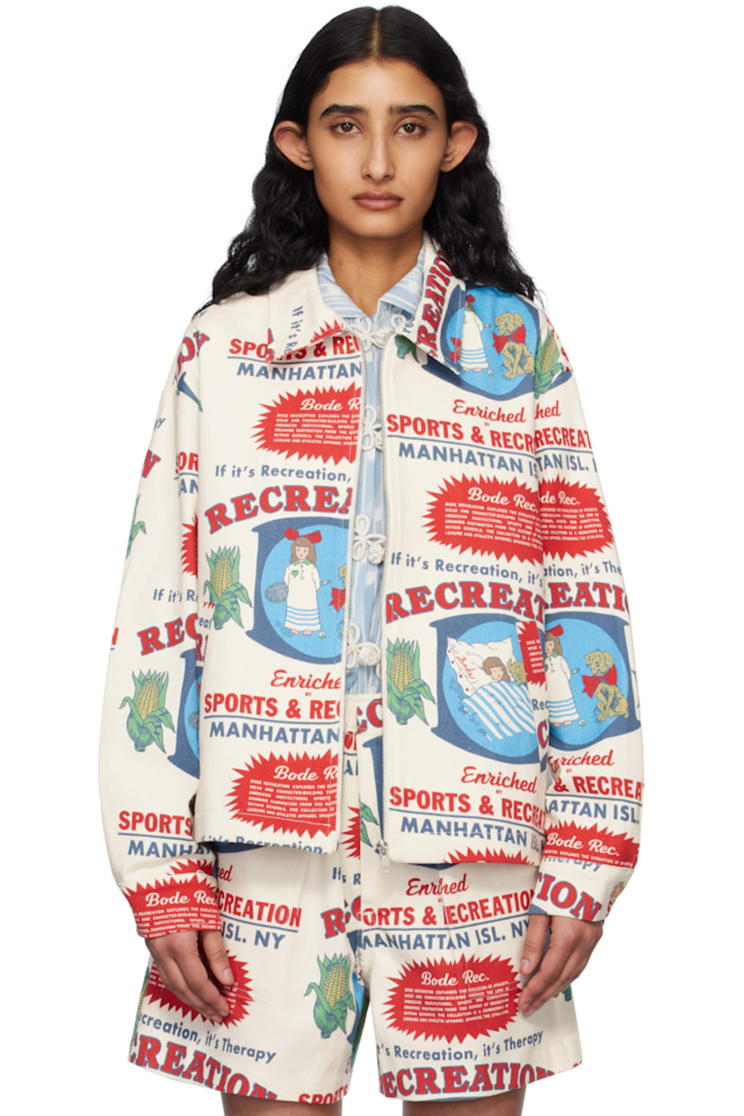 Cotton twill jacket. Graphics printed throughout.

· Spread collar
· Zip closure
· Welt pockets
· Single-button barrel cuffs
· Full poplin lining

This item is part of a limited run of 90.

Supplier color: White/Multi