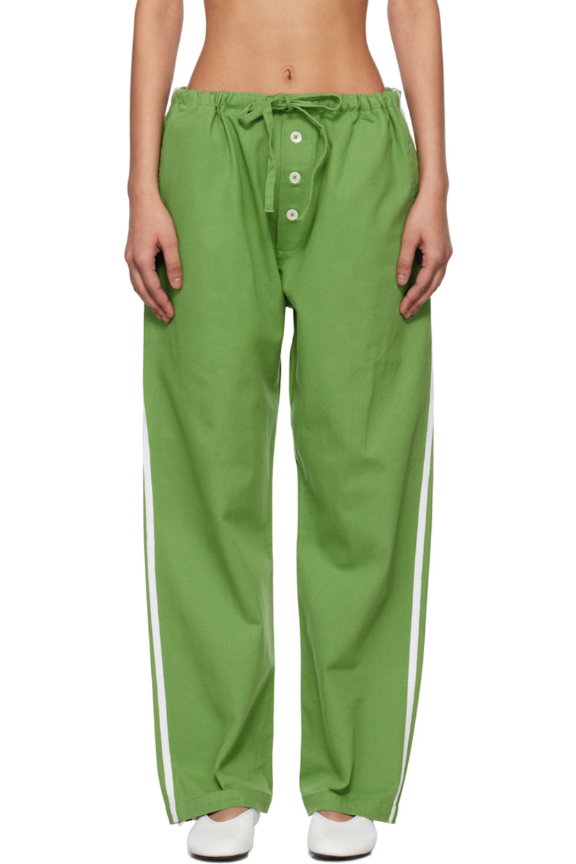 Cotton twill trousers.

· Drawstring at waistband
· Three-pocket styling
· Exposed button fly
· Striped trim at outseams

This item is part of a limited run of 50.

Supplier color: Green/White