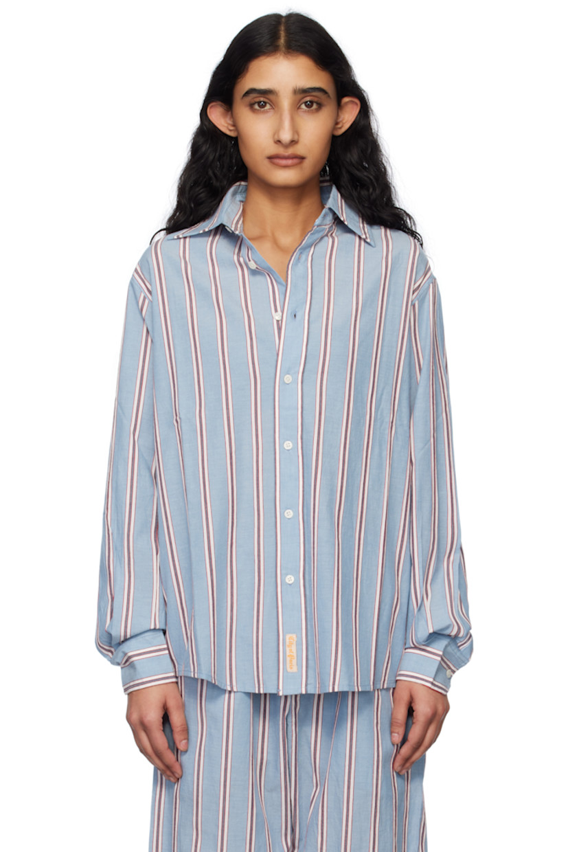 Cotton poplin shirt. Stripes throughout.

· Spread collar
· Button closure
· Shirttail hem
· Pleated single-button barrel cuffs
· Twin pleats at back yoke

This item is part of a limited run of 85.

Supplier color: Blue