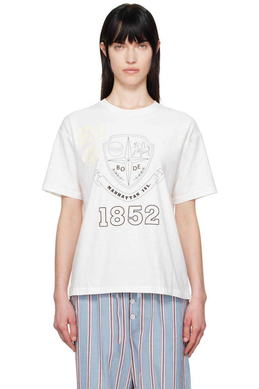 Reversible cotton jersey T-shirt.

Reverse in white cotton jersey.

· Lightweight and semi-sheer
· Rib-knit crewneck
· Text and logo graphic printed at chest
· Text and graphic printed at interior

This item is part of a limited run of 203.

Supplier color: Cream
