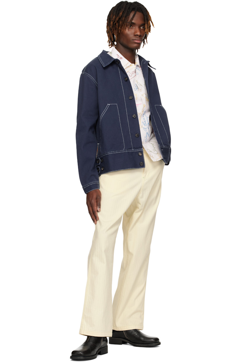 Cotton herringbone trousers.

· Belt loops
· Five-pocket styling
· Zip fly
· Logo patch at coin pocket and back
· Hammer loop at outseam
· Patch pocket at outseam
· Contrast stitching in green

This item is part of a limited run of 95.

Supplier color: Ivory